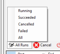 Image showing the options for the Flow Runs