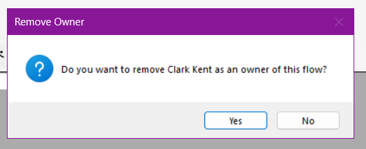 Image showing the remove owner confirmation message box