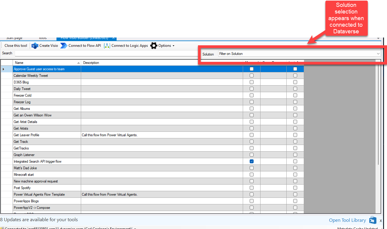 Image showing Solution selection in Flow to Visio Tool