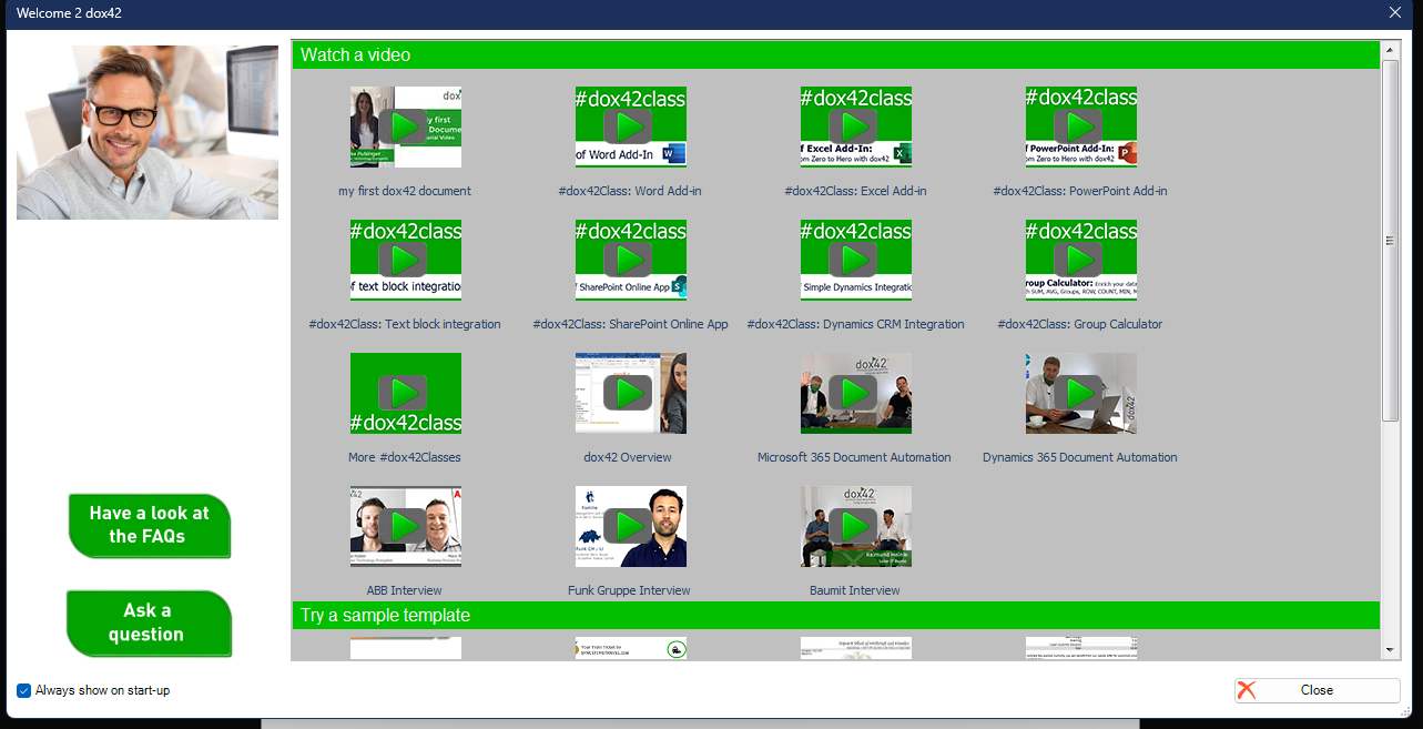 Image showing dox42 welcome screen