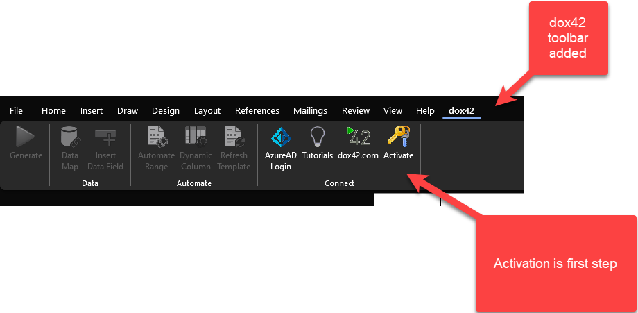 dox42 toolbar shown in Word