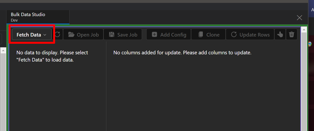 Image of the BulkDataStudio top area