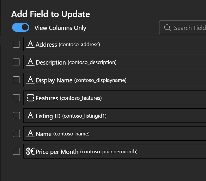 Image of the BulkDatastudio field selection screen