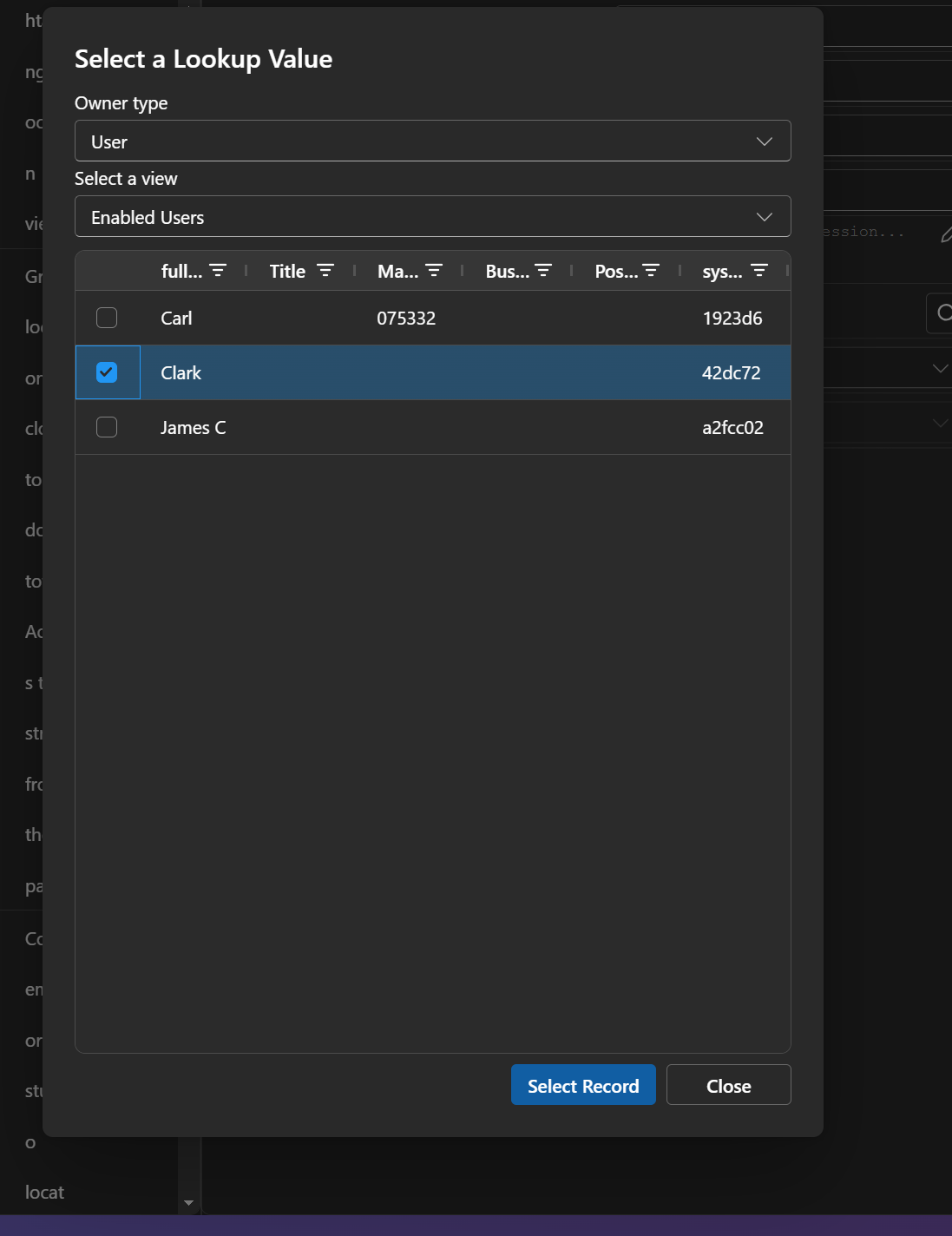 Image of the BulkDatastudio lookup dialog