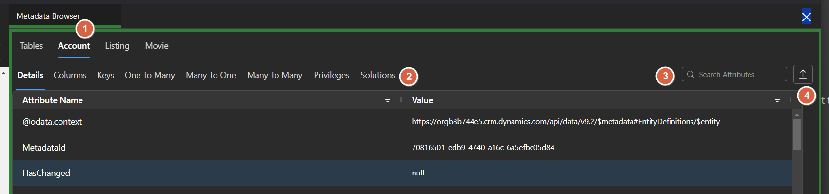 Image of the Metadata Browser - Table details