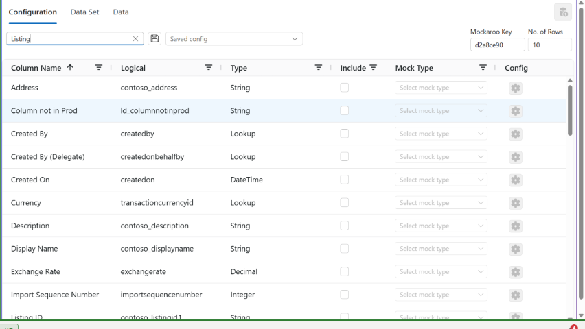 Mockaroo Data Munger column configuration